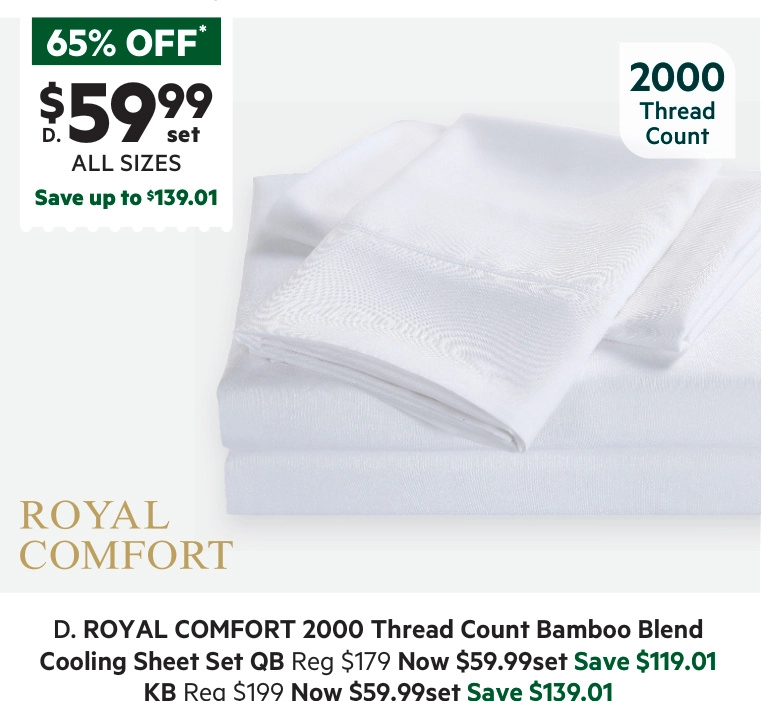 Royal Comfort 2000 Thread Count Bamboo Blend Cooling Sheet Set White