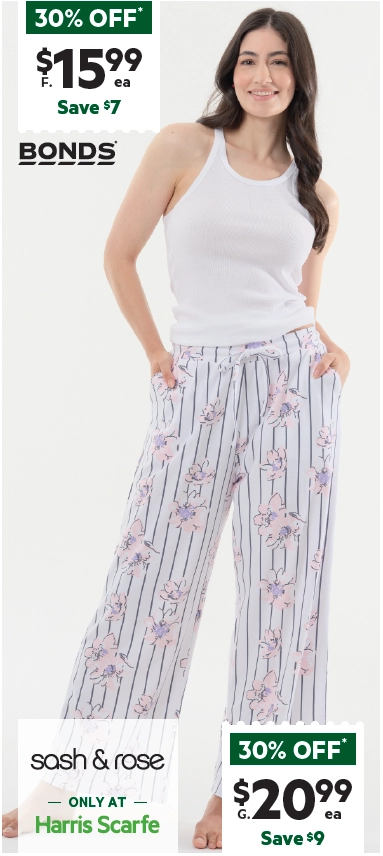 Sash & Rose Women's Cotton Interlock 3/4 Length Sleep Pant Floral Stripe