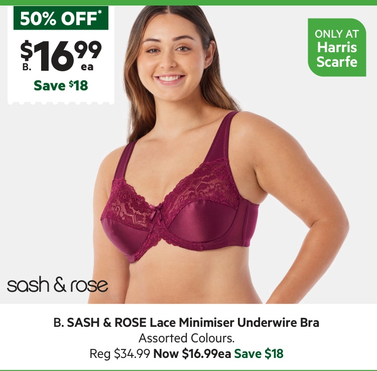 Sash & Rose Women's Lace Underwire Minimiser Bra Dark Red