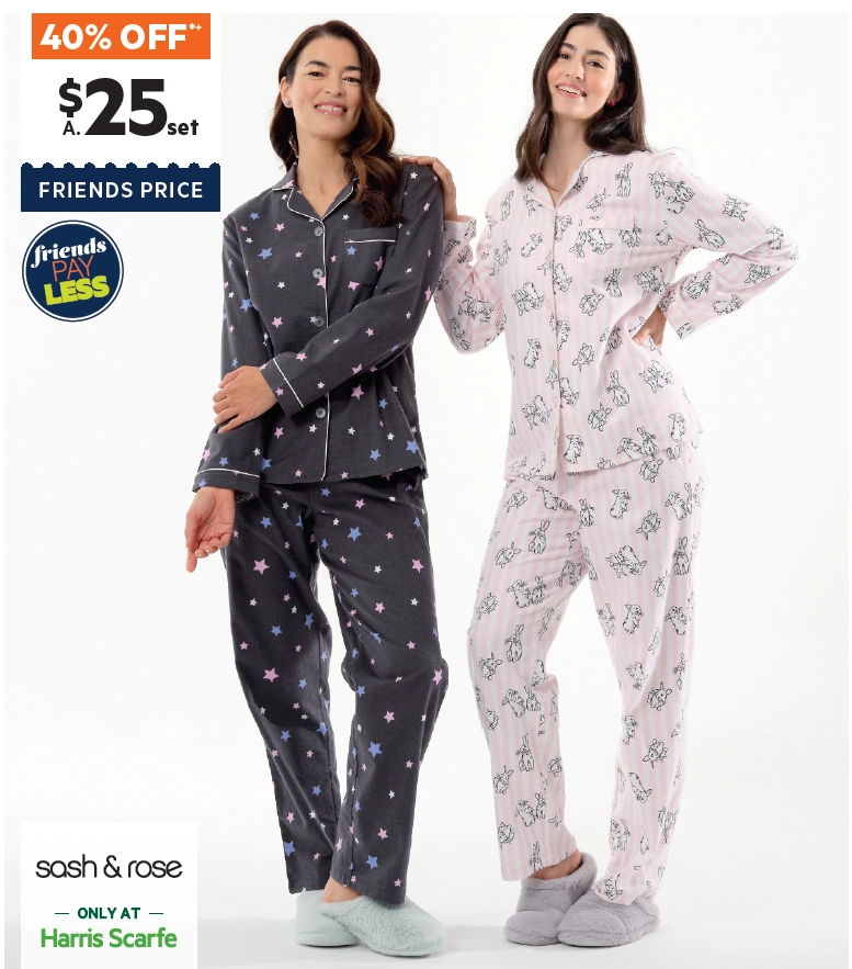 Sash & Rose Women's Print Flannelette PJ Set Rabbit