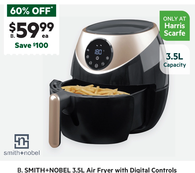 Smith + Nobel 3.5 Litre Air Fryer Black SNAFRG35