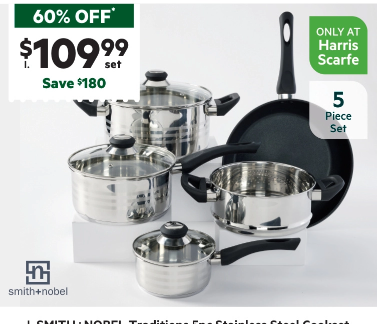 Smith + Nobel Traditions 5-Piece Stainless Steel Cookset