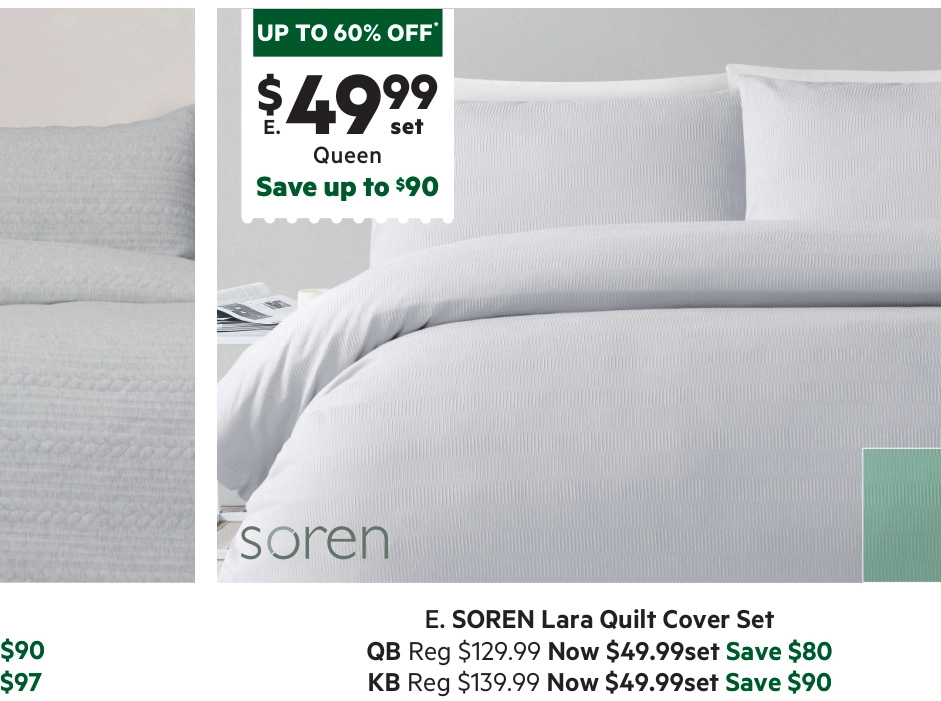 Soren Lara Quilt Cover Set Mint