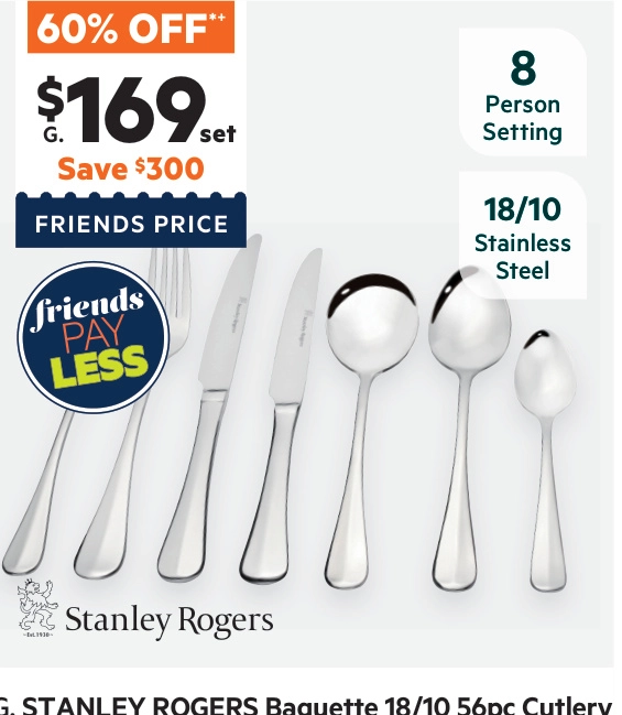 Stanley Rogers Baguette 56-Piece 18/10 Cutlery Set