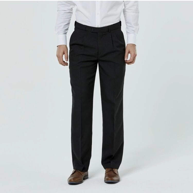 Zeds Men's Carlton Single Pleat Front Trouser with Comfort Stretch Waistband Black