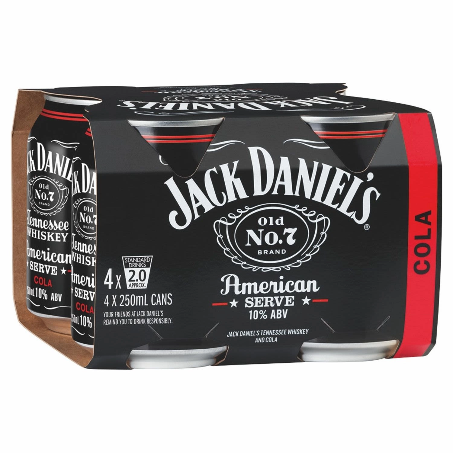 Jack Daniel’s American Serve & Cola 10% Premix Cans 250mL 4 pack