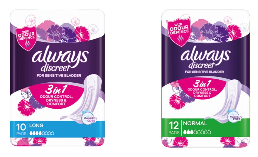 Always Discreet Pad Level 3 12 Pack or Level 4 Long 10 Pack