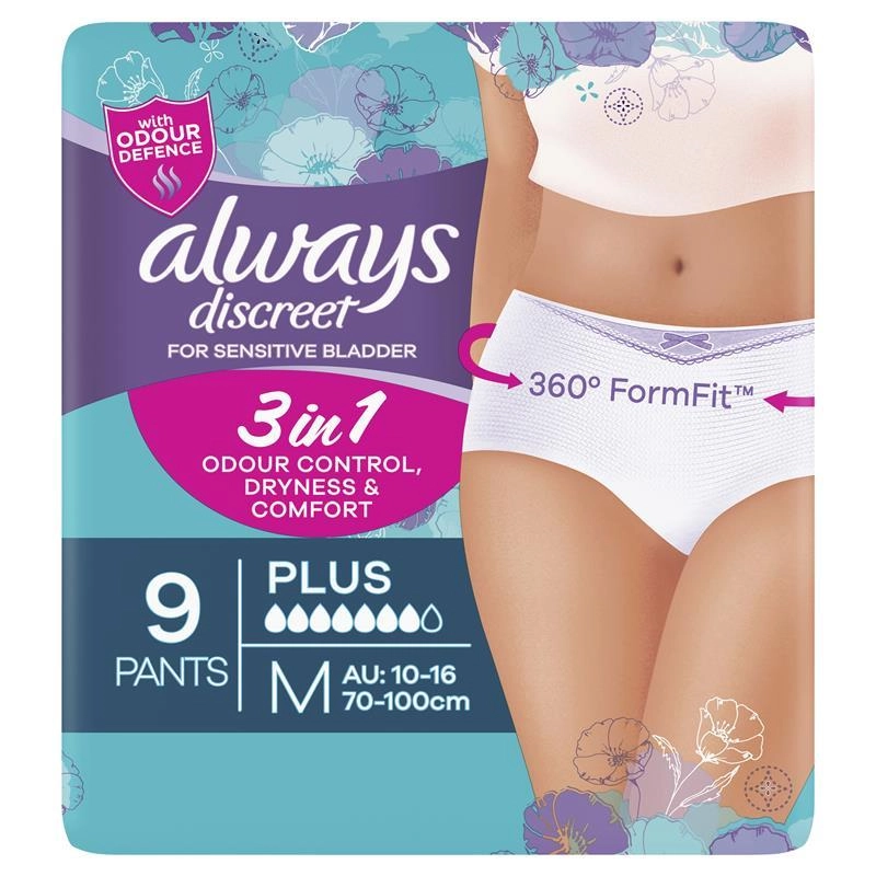 Always Discreet Underwear Level 6 Medium 9 Pack for Bladder Leaks