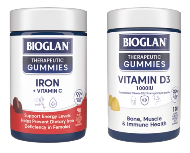 Bioglan Therapeutic Gummies Iron + Vitamin C 90 Gummies or Vitamin D3 120 Gummies