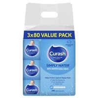 Curash Simply Water Wipes 3 x 80 Pack