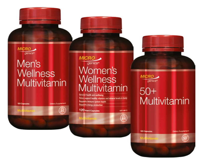 Microgenics Men’s, Women’s Wellness or 50+ Multivitamin 120 Capsules