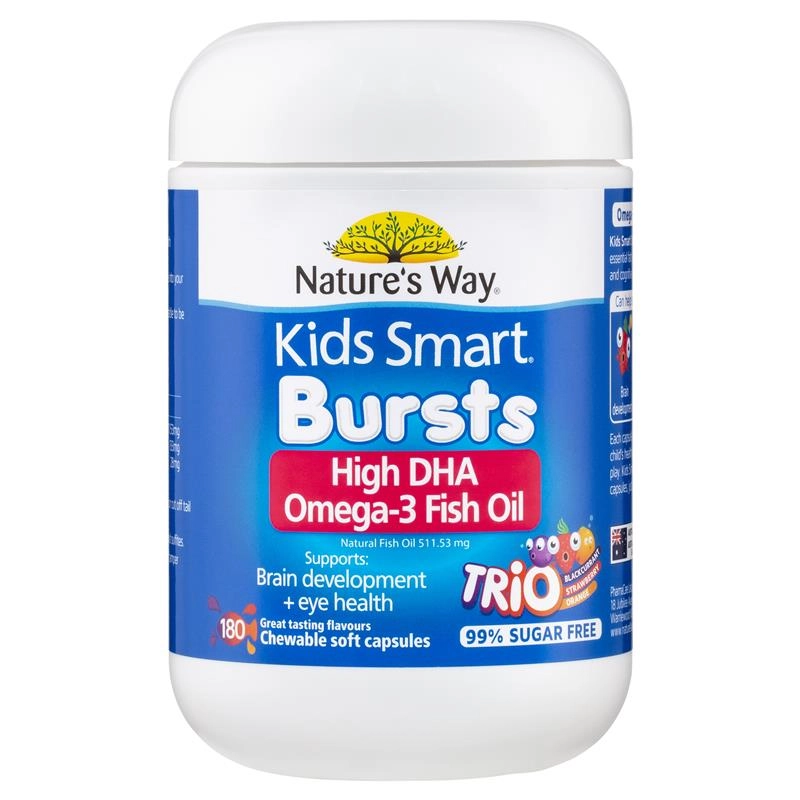 Nature's Way Kids Smart Bursts High DHA Omega-3 Fish Oil Trio 180 Capsules For Children