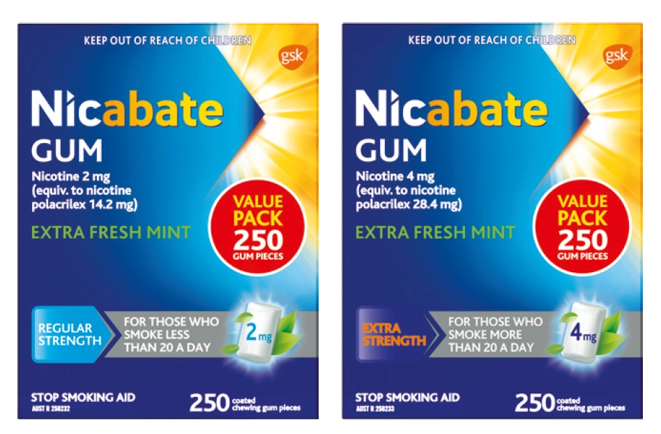 Nicabate Gum 2mg or 4mg Extra Fresh 250 Pieces Exclusive Size