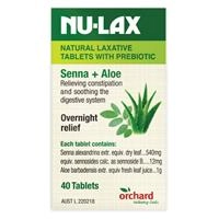 Nulax Natural Laxative With Prebiotic Senna + Aloe 40 Tablets