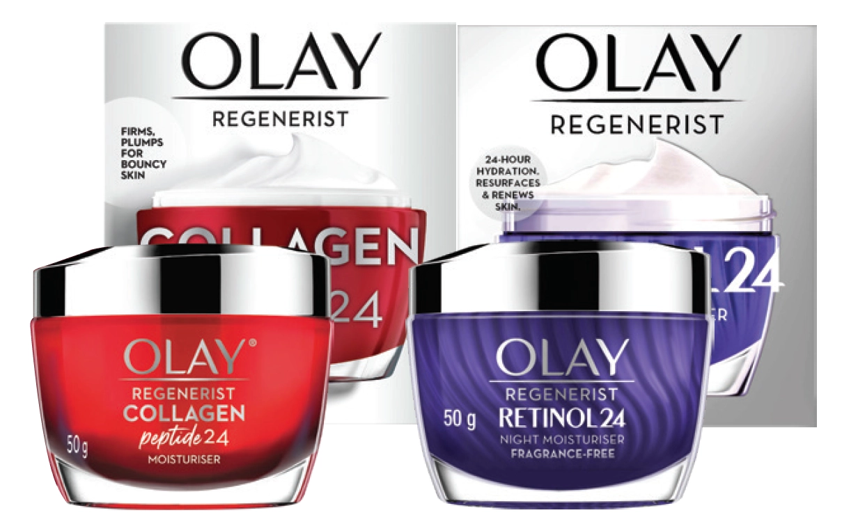 Olay Regenerist Collagen Peptide Cream or Retinol 24 Night Moisturiser Fragrance Free 50g