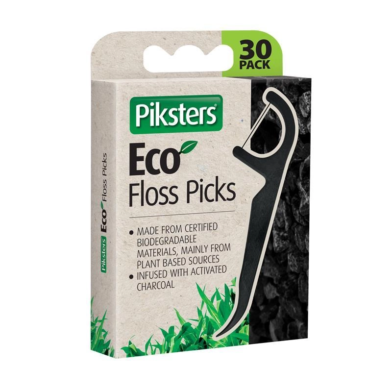 Piksters Eco Floss Picks Charcoal 30 Pack