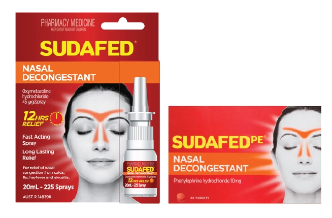 Sudafed Nasal Decongestant Spray 20ml or PE Nasal Decongestant Non Drowsy 24 tablets