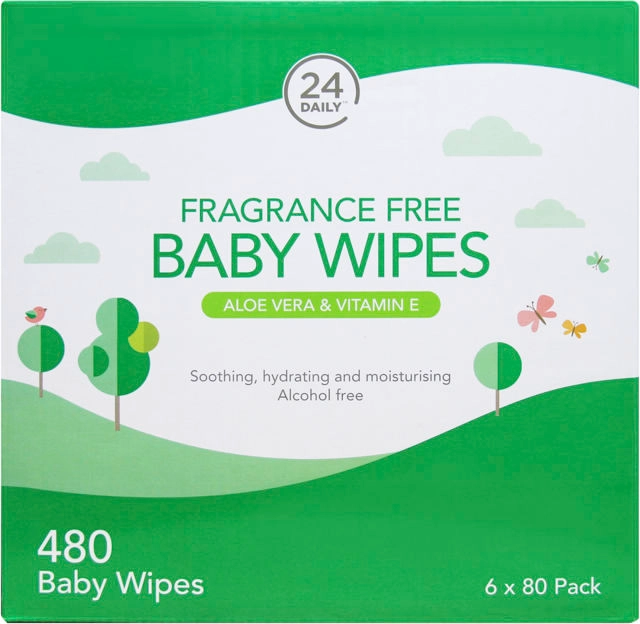 24 Daily Baby Wipes Fragrance Free 80 wipes 6 pack