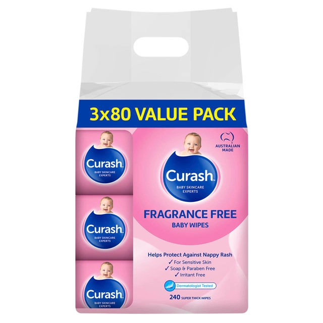 Curash Wipes Fragrance Free 80 wipes 3 pack