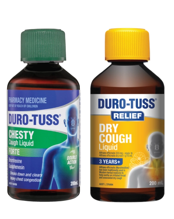 DURO-TUSS Chesty Cough Liquid Forte 200ml or Dry Cough Relief Liquid 200ml