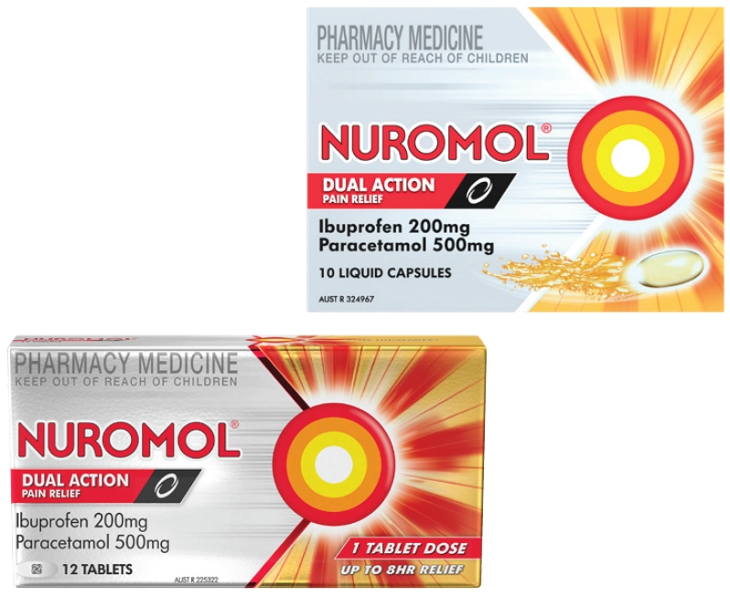 Nuromol Dual Action 10 liquid capsules or 12 tablets