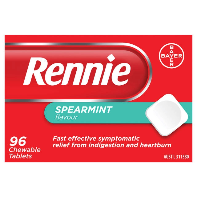 Rennie Indigestion And Heartburn Relief Spearmint Flavour 96 chewable tablets