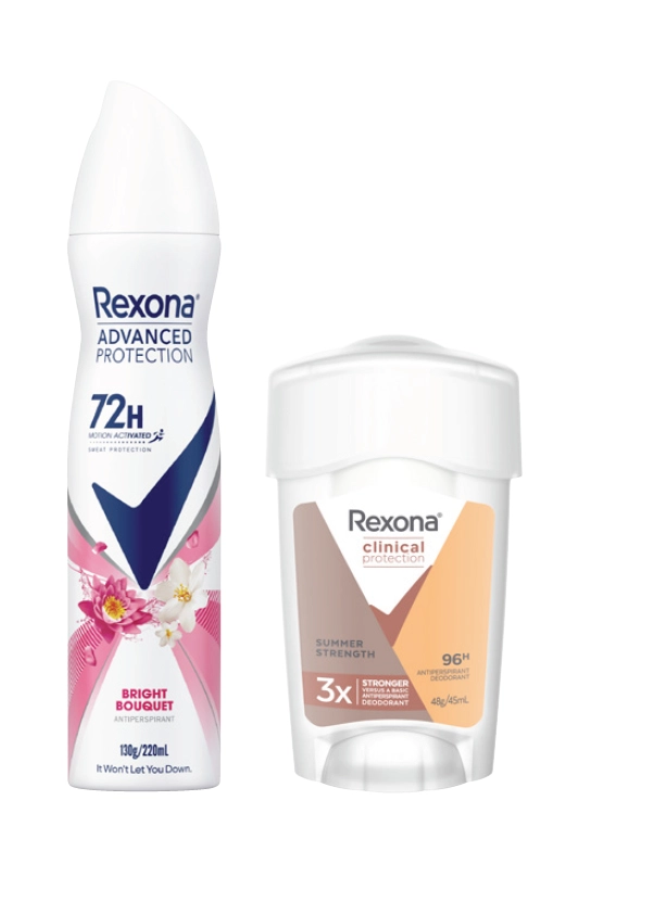 Rexona Women Anti-Perspirant Advanced Protection Bright Bouquet 220ml or Clinical Protection Antiperspirant Deodorant Summer Strength 45ml