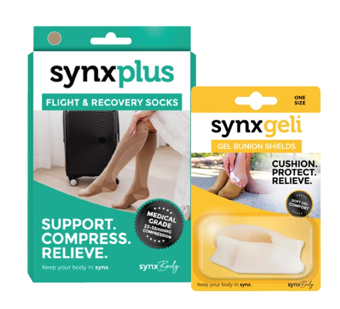 SynxBody Synxplus Flight & Recovery Socks Large 1 pair or Synxgeli Bunion Shields 1 pair