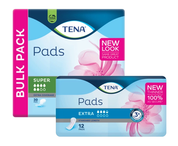 Tena Pads Super 30 pack or Pads Extra Standard Length 12 pack