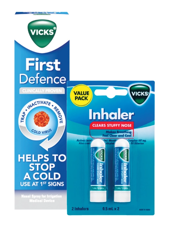 Vicks Inhaler Twin Pack or First Defence Nasal Spray 15ml