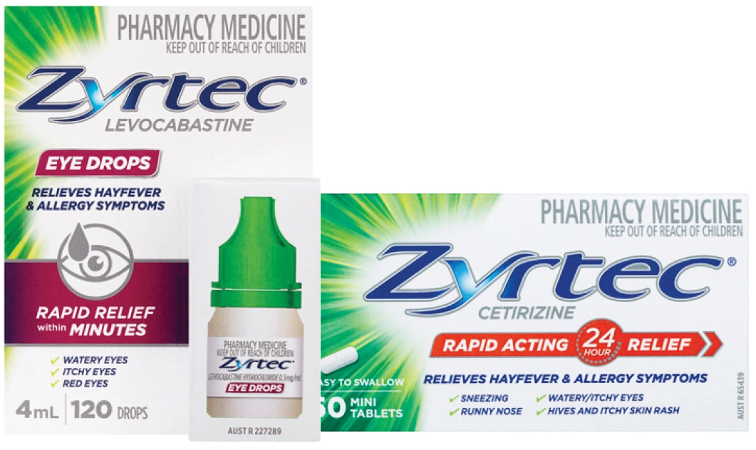 Zyrtec Allergy Eye Drops 4ml or 10mg 50 Tablets