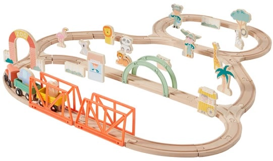 55 Piece Wooden Train Zoo Playset