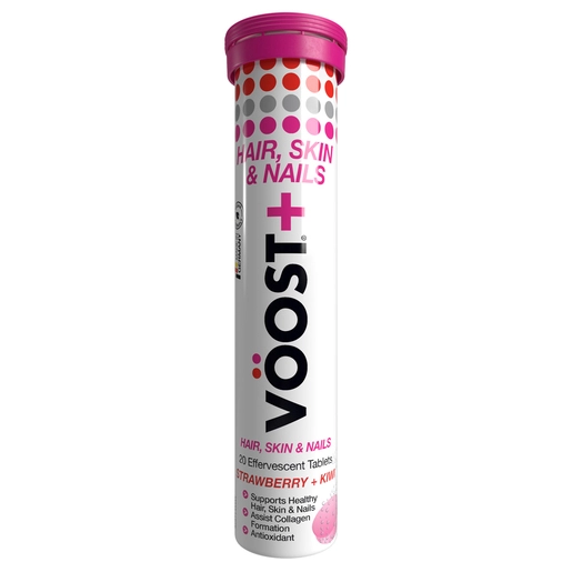 VÖOST Plus Hair, Skin & Nails Strawberry + Kiwi 20 effervescent tablets