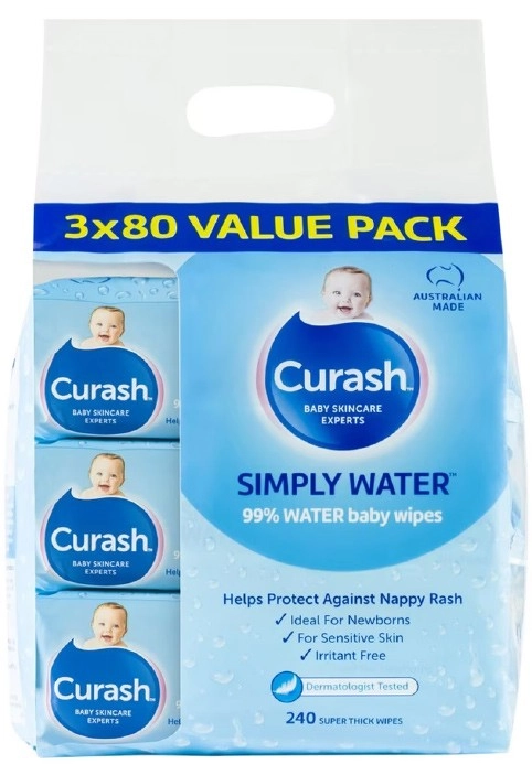 Curash Baby Simply Water 3 x 80 Baby Wipes