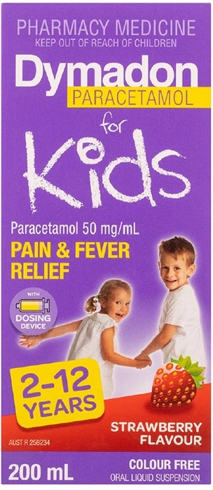 Dymadon for Kids 2-12 Years Pain & Fever Relief Strawberry 200ml