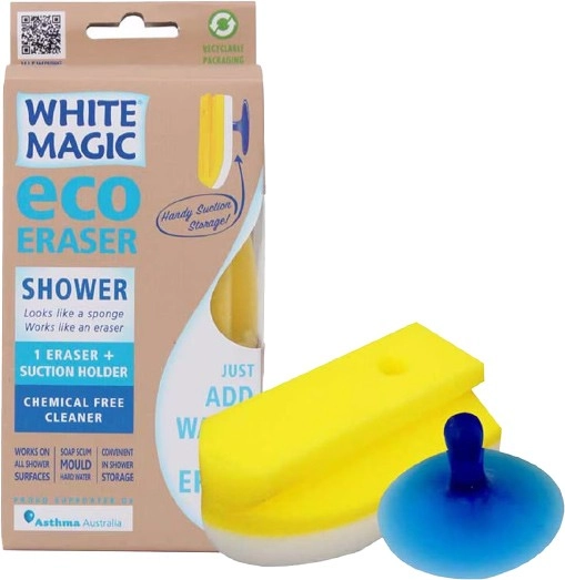 White Magic Eraser Sponge Shower w/ Suction 1 Pack