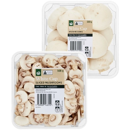 Australian Cup or Sliced Mushrooms 500g Pack