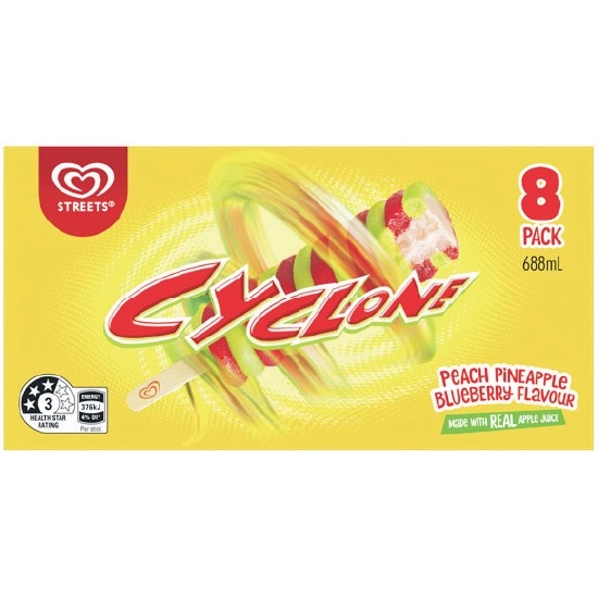 Streets Calippo 575ml Pk 10 or Streets Cyclone 688ml Pk 8 – From the Freezer