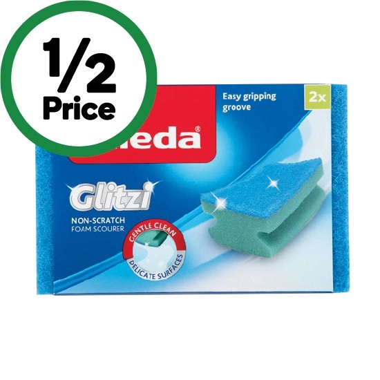 Vileda Glitzi Non-Scratch Foam Sponge Scourer Pk 2