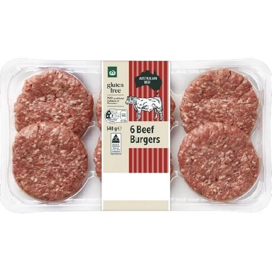 Woolworths Beef Burgers 540g Pk 6 – From the Meat Dept