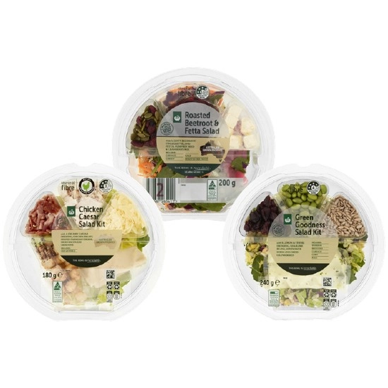 Woolworths Chicken Caesar Salad Bowl 180g, Green Goodness Salad Bowl 240g, Beetroot & Feta Salad Bowl 200g, Caesar Salad Kit 250g or Asain Salad Kit 250g