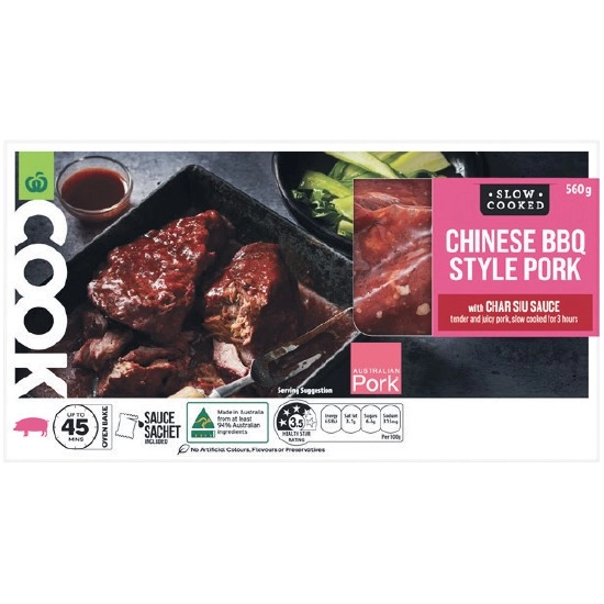 Woolworths COOK Chinese Style BBQ Pork in Char Sui Sauce 560g