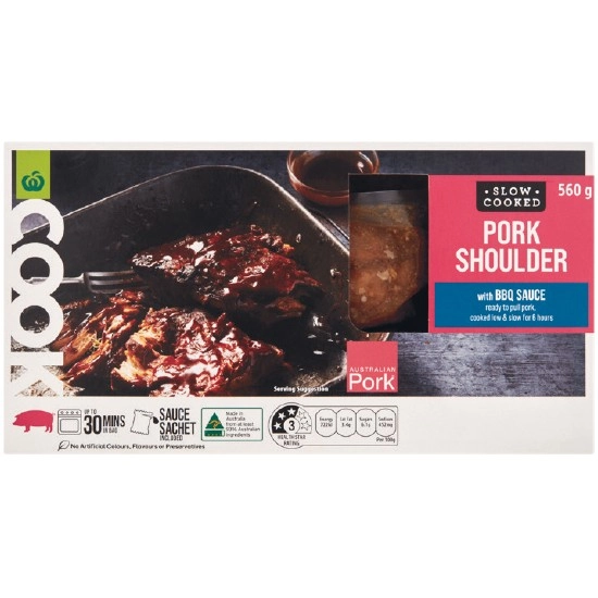 Woolworths COOK Slow Cooked Pork Shoulder with BBQ Sauce 560g