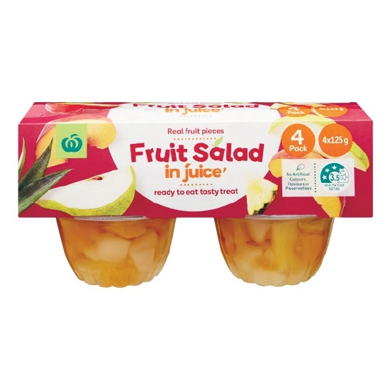 Woolworths Fruit Salad in Juice 125g x Pk 4