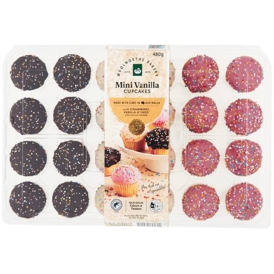 Woolworths Mini Vanilla Iced Cupcakes Pk 24