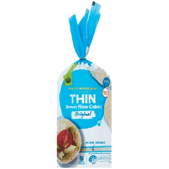 Woolworths Thin Brown Rice Cakes Original 150g