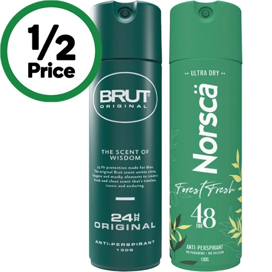 Brut 24 Hour Antiperspirant or Norsca Deodorant 130g