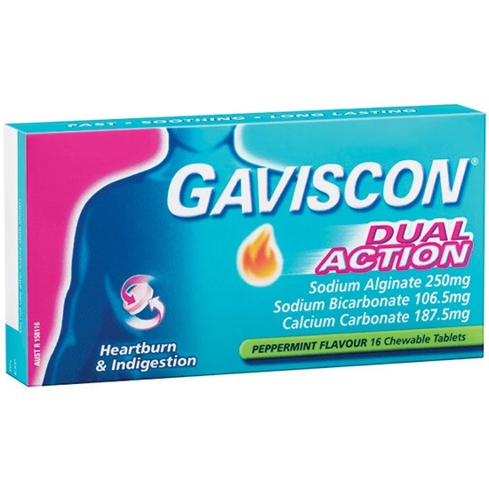 Gaviscon Dual Action Heartburn & Indigestion Chewable Tablets Pk 16*