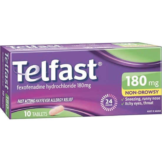 Telfast Hayfever Allergy Relief 180mg Non-Drowsy Tablets Pk 10*