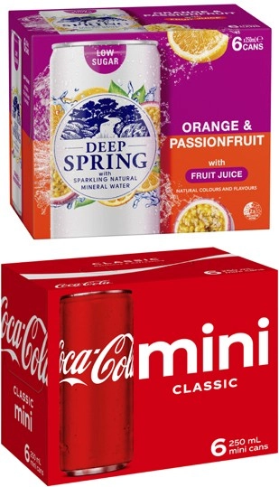 Coca-Cola or Deep Spring Mini Cans 6x250mL